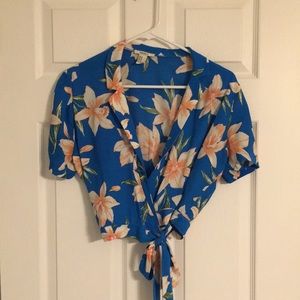 Blue Hawaiian Floral Crop Top